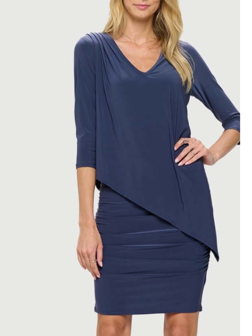 Last Tango Navy Asymmetrical V-Neck tunic Dress, Medium